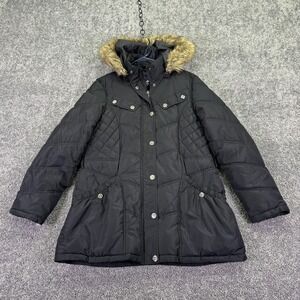 Rocawear Coat Womens Large Black Hooded Faux Fur Trim Quilted Puffer Parka